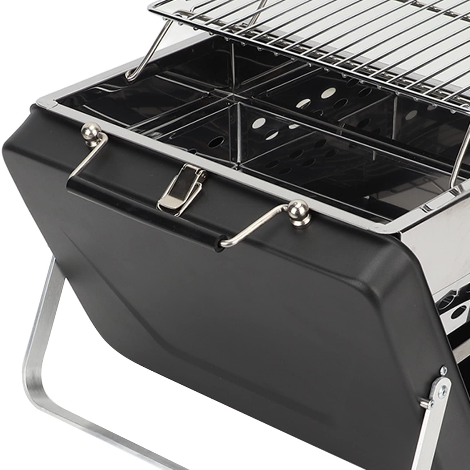 Portable Charcoal BBQ Grill, Portable Charcoal Grill High Temperature Resistant Easy Installation Mini for Backyard Picnic (Black)