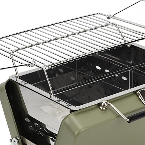 Folding Barbecue Grill Portable,Charcoal Grills Portable Charcoal Grill, Non Stick Easy Installation Mini Portable Charcoal BBQ Grill 410 Stainless Stee for Backyard Picnic (Green)