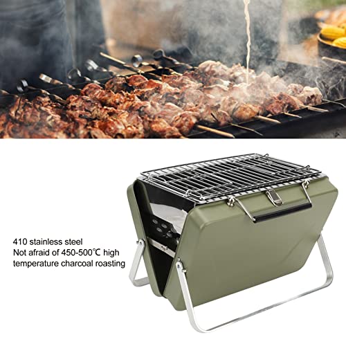 Folding Barbecue Grill Portable,Charcoal Grills Portable Charcoal Grill, Non Stick Easy Installation Mini Portable Charcoal BBQ Grill 410 Stainless Stee for Backyard Picnic (Green)