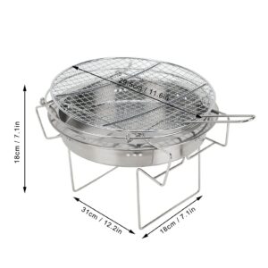 Camping Equipment, Barbecue Stove, Barbecue Set, Round Barbecue Grill, Stainless Steel Mini Folding Round Brazier Grill, Eco-Friendly Portable Charcoal Grill with Grill Mesh