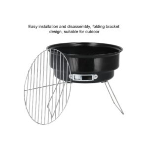 BBQ Grill Round, Mini Round Charcoal Grill, Portable Stainless Steel Barbecue Grills, Black Non stick Iron Roaster and Smoker for Home Kitchen Picnic Camping, with 2 Grilling Net