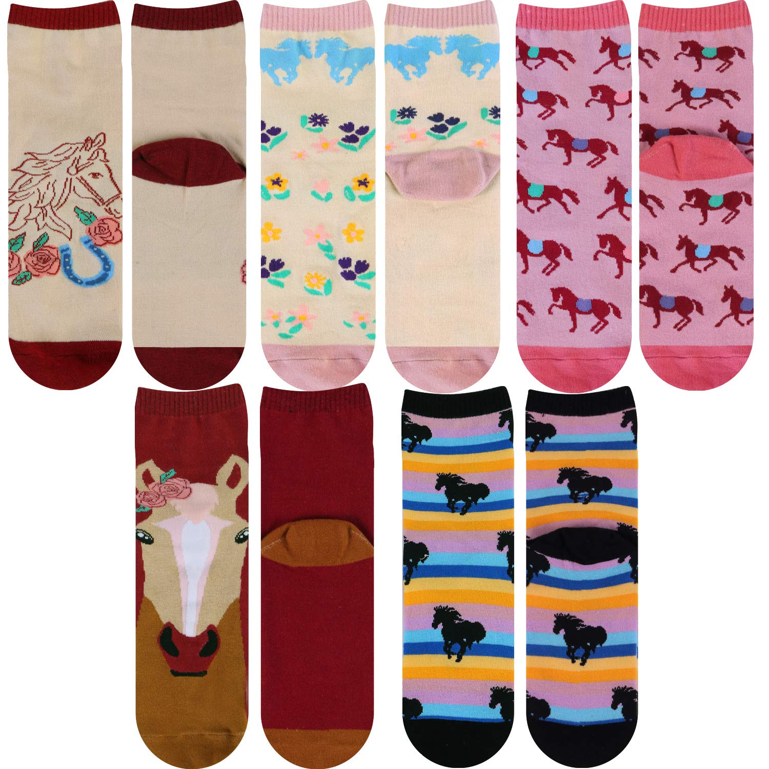 Moyel 5 Pairs Women's Cute Animals Horse Socks Horse Gifts For Girls Women