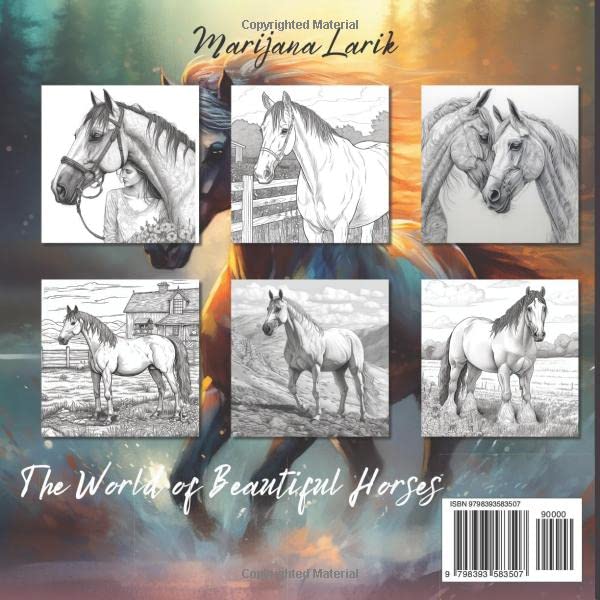 Horses Coloring Book: 50 Greyscale Coloring Pages for Adults of Beautiful Horses for Relaxation and Stress Relief