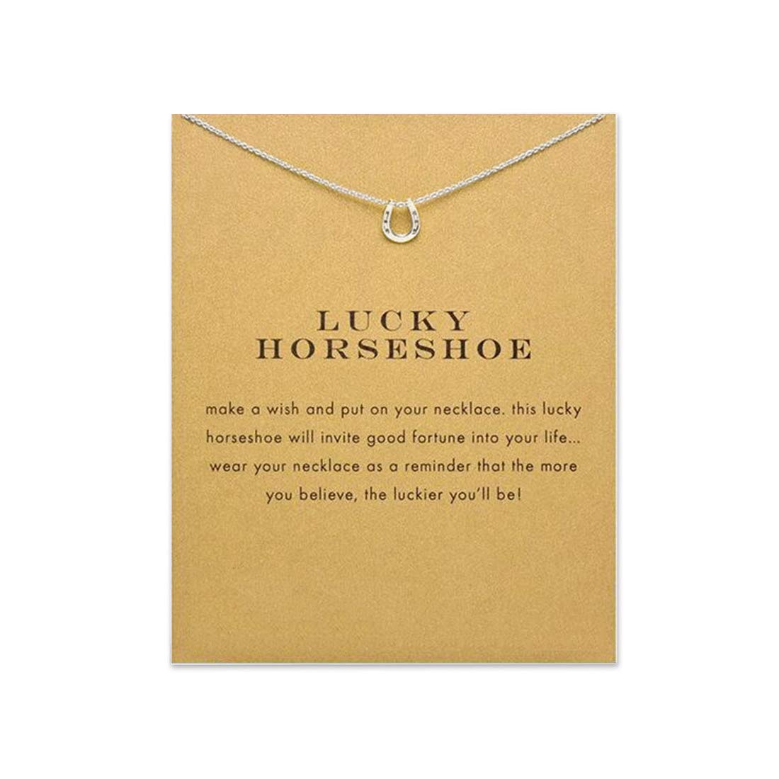 LANG XUAN Good Luck Horseshoe Pendant Friendship Chain Necklace with Meaning Card for Women Silver Gift