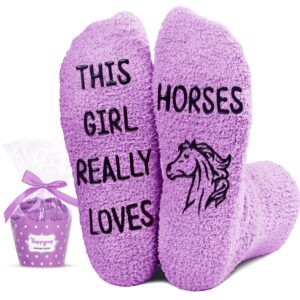 happypop fuzzy horse socks women funny horse socks girls, novelty horse riding gifts horse gifts girls equestrian gifts