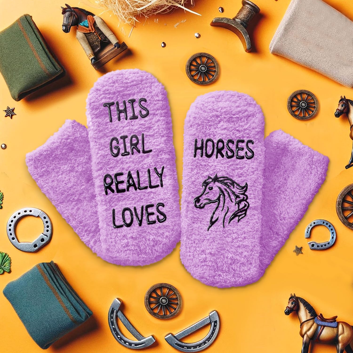 HAPPYPOP Fuzzy Horse Socks Women Funny Horse Socks Girls, Novelty Horse Riding Gifts Horse Gifts Girls Equestrian Gifts