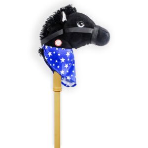 ponyland: music stick animal - black horse - music button, sturdy two-piece stick w/colorful soft plush animal head, pretend play toy, kids ages 3+