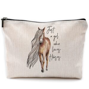 NEGIGA Just a Girl Who Loves Horses Makeup Bag Travel Cosmetic Bags for Women Girls,Farmhouse Horse Cosmetic Bags with Zipper Pouch Travel Toiletry Case,Gift for Horse Lovers,Horse Rider Gifts