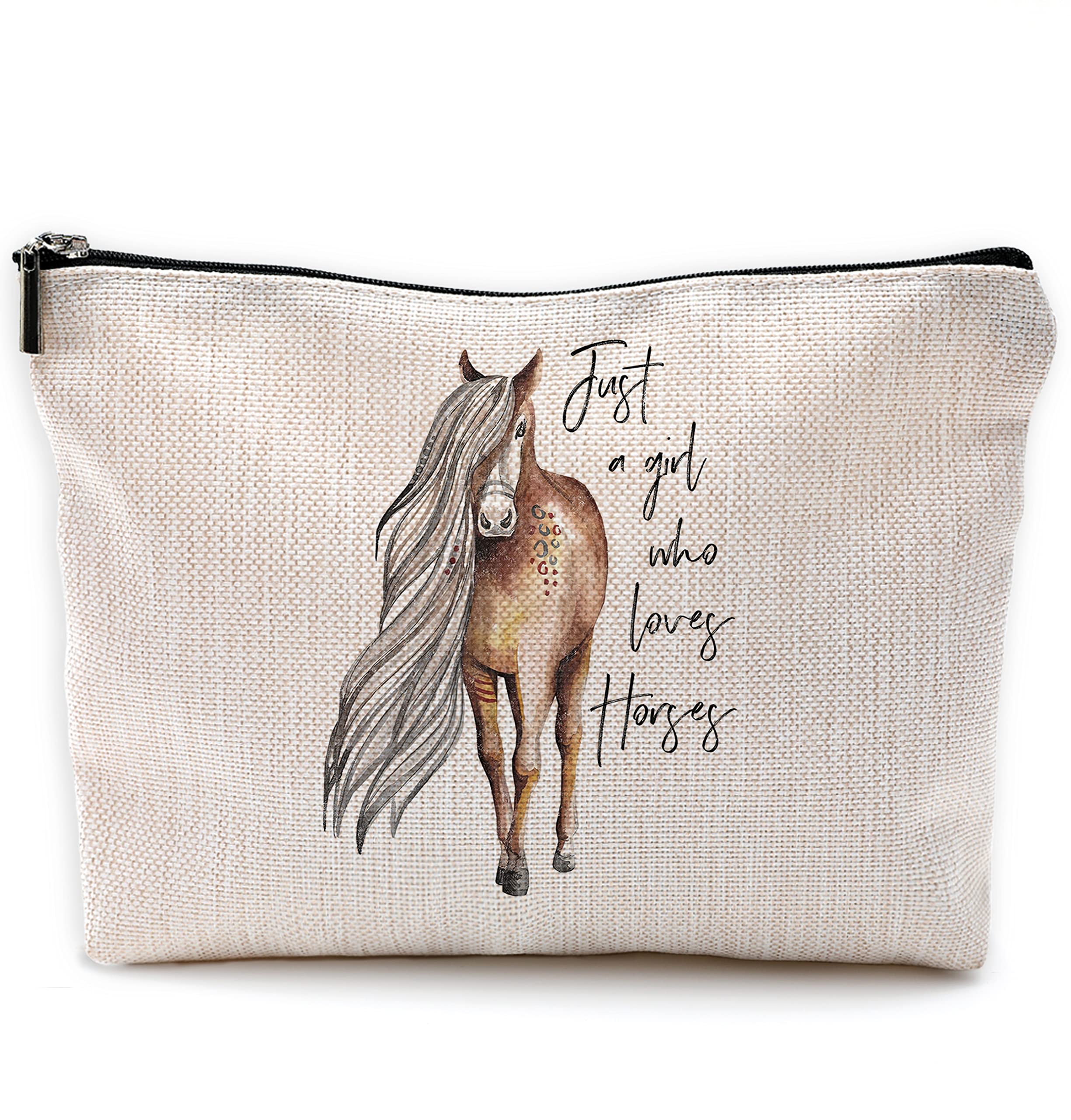 NEGIGA Just a Girl Who Loves Horses Makeup Bag Travel Cosmetic Bags for Women Girls,Farmhouse Horse Cosmetic Bags with Zipper Pouch Travel Toiletry Case,Gift for Horse Lovers,Horse Rider Gifts