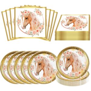 lousuip 80pcs horse party supplies horse paper plates and napkins party tableware for wild cowgirl themed birthday babyshower party decorations