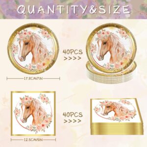 Lousuip 80pcs Horse Party Supplies Horse Paper Plates and Napkins Party Tableware for Wild Cowgirl Themed Birthday Babyshower Party Decorations