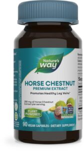 nature's way standardized horse chestnut, premium extract, promotes healthy leg veins*, 250 mg per serving, vegan, 90 capsules (packaging may vary)