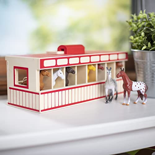 Melissa & Doug Take-Along Show-Horse Stable With Wooden Box and 8 Toy, Barn Play Set, Portable, Toys For Kids Ages 3+