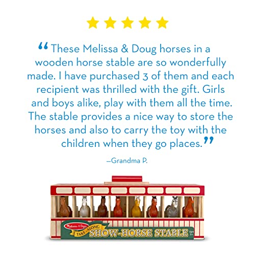 Melissa & Doug Take-Along Show-Horse Stable With Wooden Box and 8 Toy, Barn Play Set, Portable, Toys For Kids Ages 3+