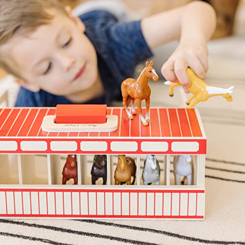 Melissa & Doug Take-Along Show-Horse Stable With Wooden Box and 8 Toy, Barn Play Set, Portable, Toys For Kids Ages 3+