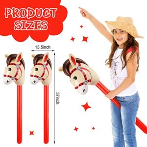 Chivao 12 Pieces Inflatable Stick Horse Cute Horse Head Stick Balloon Colorful Blow up Stick Horse Cowboy Cowgirl Party Decorations for Horse Themed Birthday Party (Black,37.4 Inches)