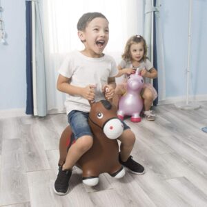 INPANY Bouncy Horse Hopper- Brown Inflatable Jumping Horse, Ride on Rubber Bouncing Animal Toys for Kids/Toddlers/Children/Boys/Girls (Pump Included)