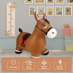 INPANY Bouncy Horse Hopper- Brown Inflatable Jumping Horse, Ride on Rubber Bouncing Animal Toys for Kids/Toddlers/Children/Boys/Girls (Pump Included)