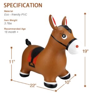 INPANY Bouncy Horse Hopper- Brown Inflatable Jumping Horse, Ride on Rubber Bouncing Animal Toys for Kids/Toddlers/Children/Boys/Girls (Pump Included)