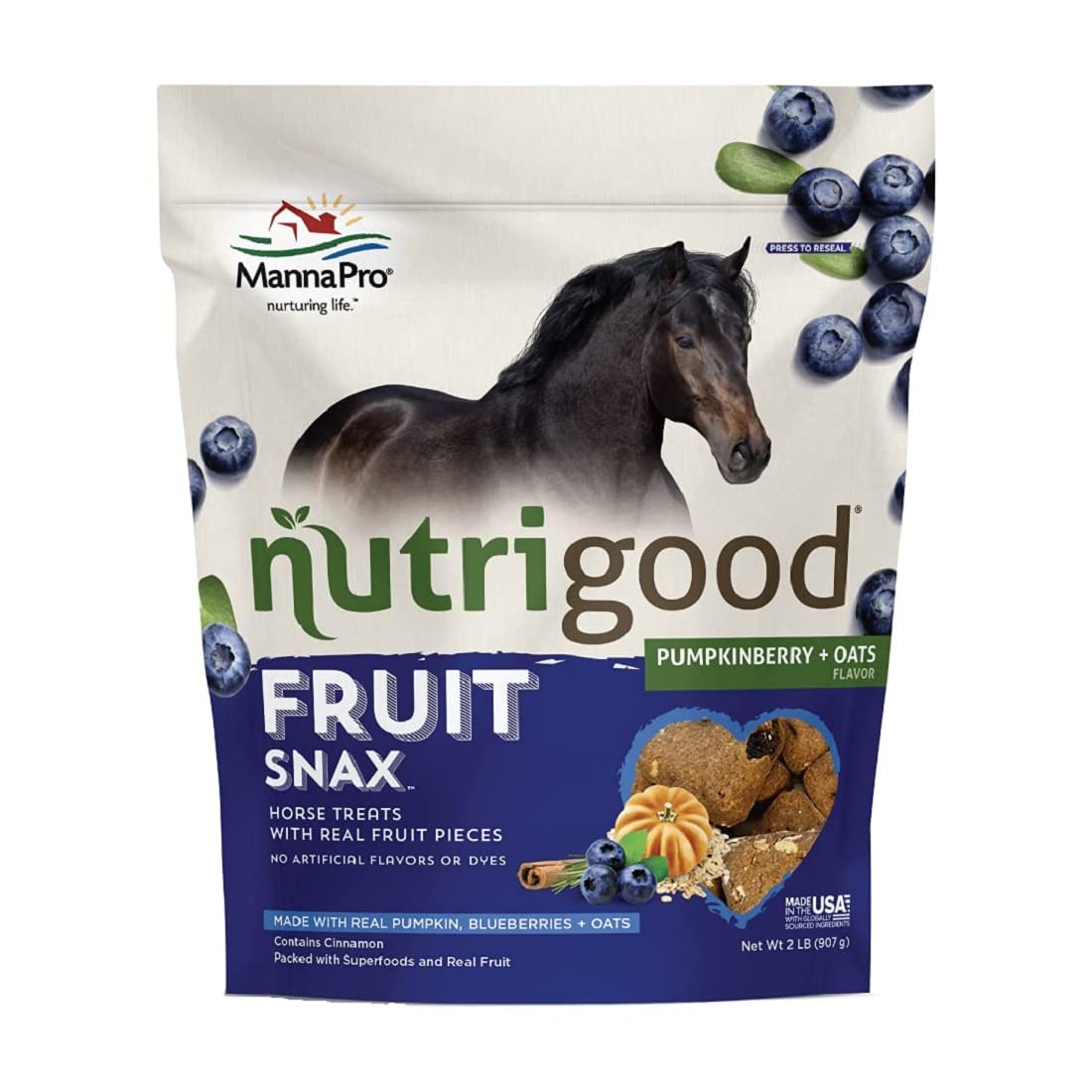 Manna Pro Nutrigood FruitSnax Horse Treats PumpkinBerry + Oats | Tasty Horse Treats Packed with Superfoods and Real Fruit Pieces | 2 Pounds