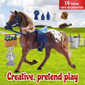 Sunny Days Entertainment Appaloosa Horse with Moveable Head, Realistic Sound and 14 Grooming Accessories - Blue Ribbon Champions Deluxe Toy Horses