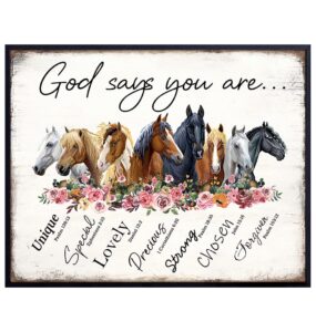 christianity religion horse wall art 11x14 - inspiration spiritual scripture boho-chic farmhouse poster - god says you are girl bedroom decor - shabby chic decoration - country western gift for woman