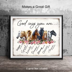 Christianity Religion Horse Wall Art 11x14 - Inspiration spiritual Scripture Boho-chic Farmhouse Poster - God Says You Are Girl Bedroom Decor - Shabby chic decoration - Country Western Gift for Woman