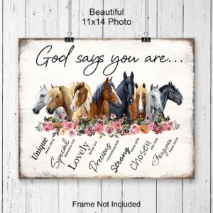 Christianity Religion Horse Wall Art 11x14 - Inspiration spiritual Scripture Boho-chic Farmhouse Poster - God Says You Are Girl Bedroom Decor - Shabby chic decoration - Country Western Gift for Woman