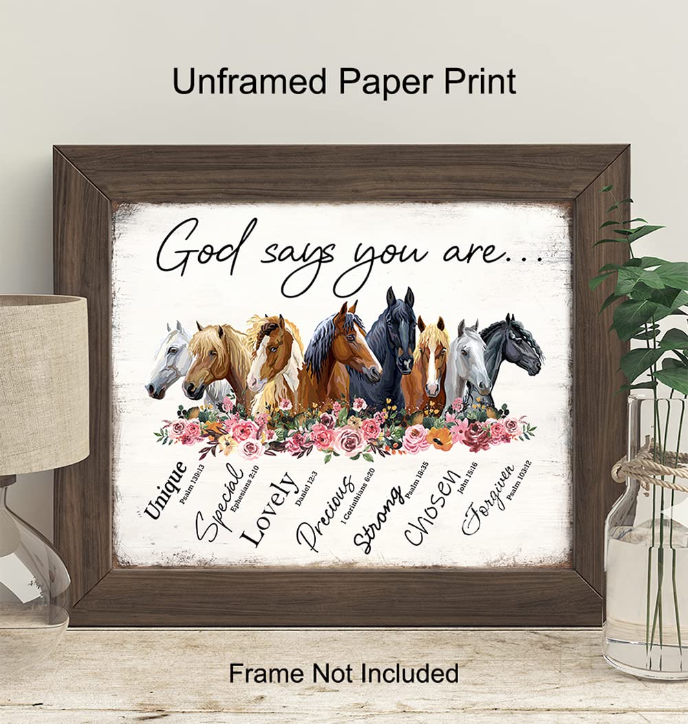 Christianity Religion Horse Wall Art 11x14 - Inspiration spiritual Scripture Boho-chic Farmhouse Poster - God Says You Are Girl Bedroom Decor - Shabby chic decoration - Country Western Gift for Woman