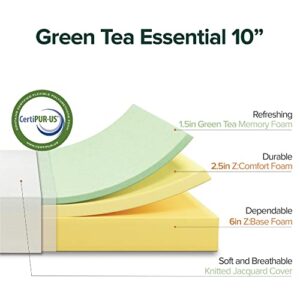 ZINUS 10 Inch Green Tea Essential Memory Foam Mattress, Queen, Mattress in A Box, Affordable Mattress, CertiPUR-US Certified