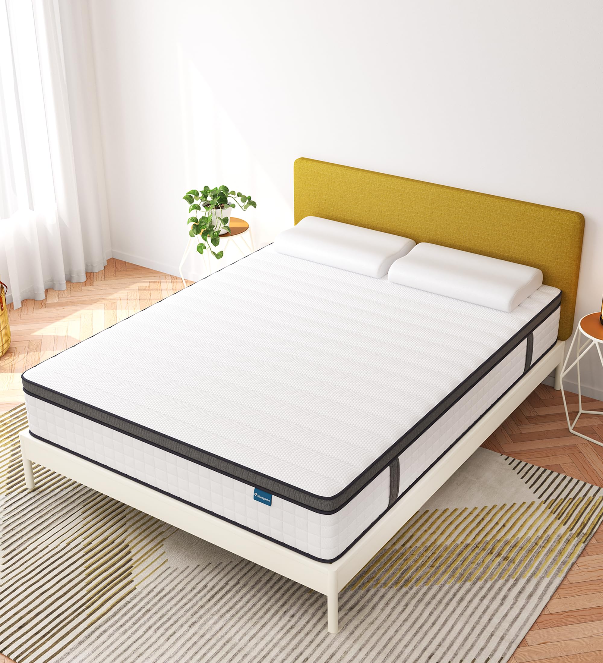 elitespace King Mattress,12 Inch Hybrid King Size Mattress in a Box,Mattresses with Memory Foam and Pocket Spring,Soft and Comfort White King Mattress,Non-Fiberglass,Medium Firm.