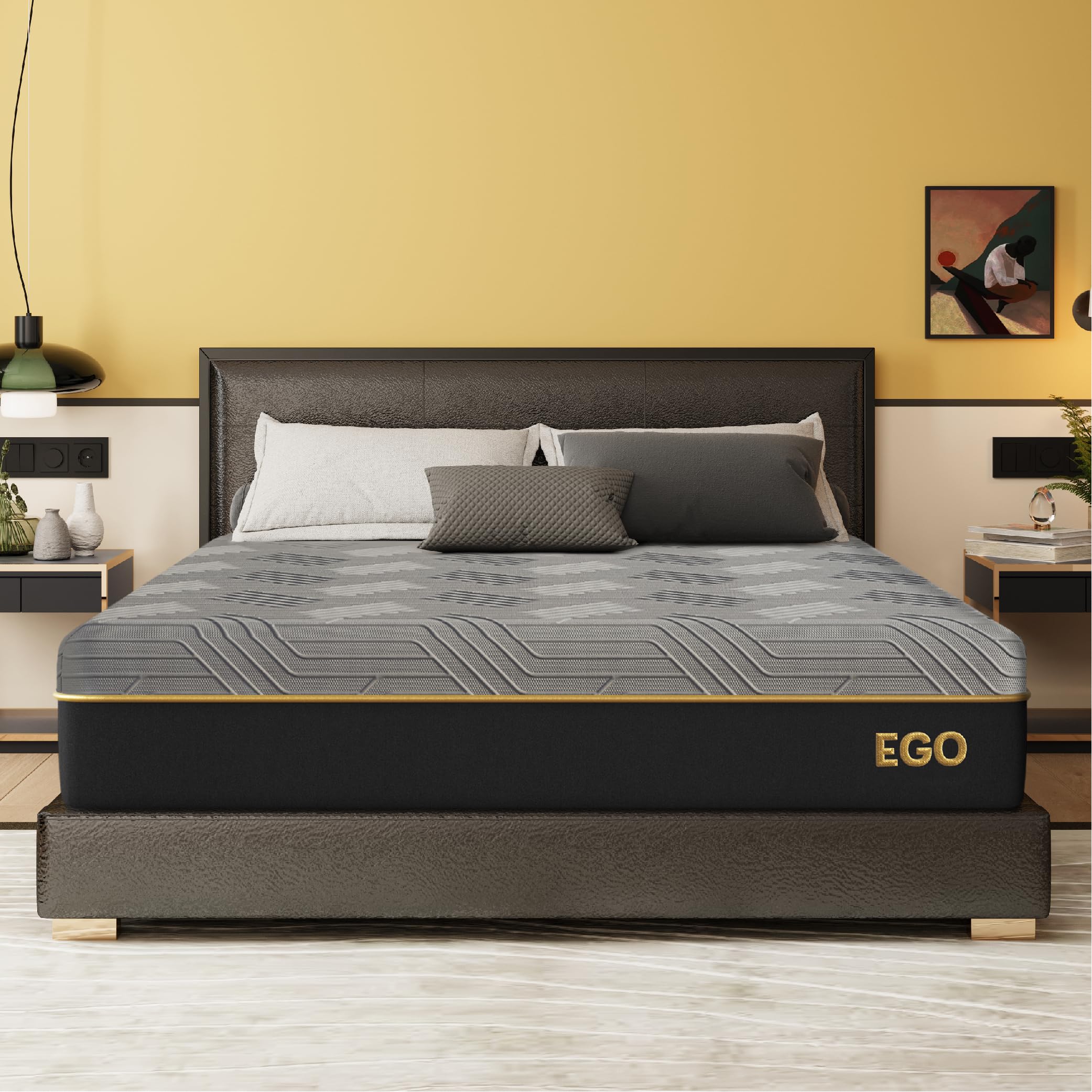 EGOHOME 12 Inch King Mattress, Copper Gel Cooling Memory Foam Mattress for Back Pain Relief,Therapeutic Double Mattress Bed in a Box, Made in USA, CertiPUR-US Certified, 76x80x12 Black