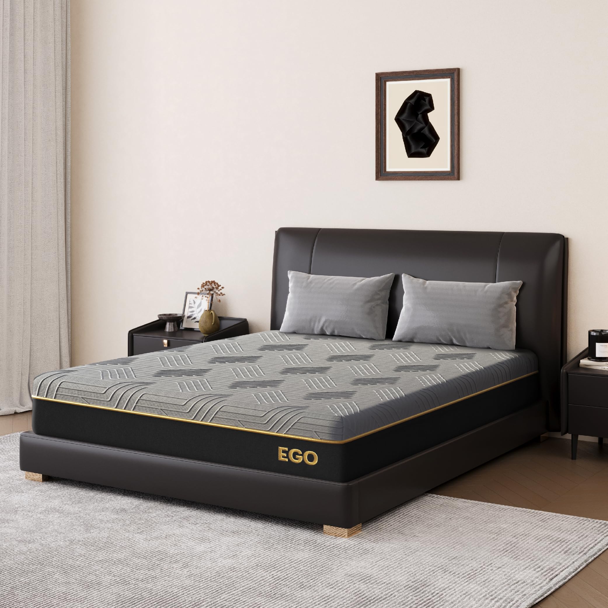 EGOHOME 12 Inch King Mattress, Copper Gel Cooling Memory Foam Mattress for Back Pain Relief,Therapeutic Double Mattress Bed in a Box, Made in USA, CertiPUR-US Certified, 76x80x12 Black