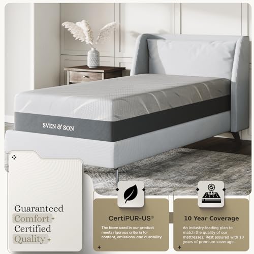 Sven & Son Gel Memory Foam Mattress, Premium Materials, CertiPUR-US, Made in The USA, 12 inch Medium - TwinXL