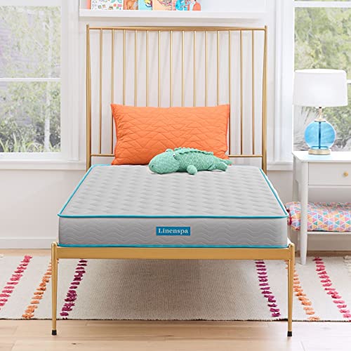 Linenspa 6 Inch Mattress - Firm Feel - Bonnell Spring with Foam Layer - Mattress in a Box - Youth or Kids Bed - Guest Bedroom - Durable and Breathable Support - Affordable - Narrow Twin Size, Grey