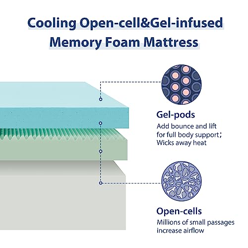 ELEMUSE Queen Mattress 12 Inch Cooling Gel Memory Foam Mattress, CertiPUR-US® Certified Breathable Bed in a Box for Pressure Relief, Fiberglass-Free