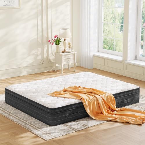 koorlian Queen Size Mattress, 12 Inch Hybrid Queen Mattress in a Box, 3 Layer Premium Foam with Pocket Springs for Motion Isolation and Pressure Relieving, Medium Firm Feel, 120-Night Trial