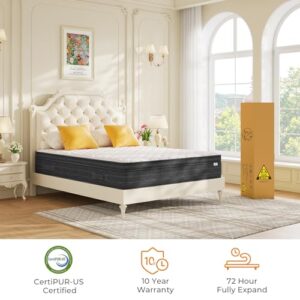 koorlian Queen Size Mattress, 12 Inch Hybrid Queen Mattress in a Box, 3 Layer Premium Foam with Pocket Springs for Motion Isolation and Pressure Relieving, Medium Firm Feel, 120-Night Trial