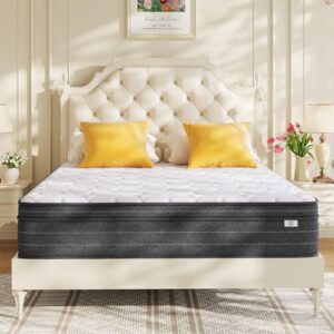 koorlian Queen Size Mattress, 12 Inch Hybrid Queen Mattress in a Box, 3 Layer Premium Foam with Pocket Springs for Motion Isolation and Pressure Relieving, Medium Firm Feel, 120-Night Trial