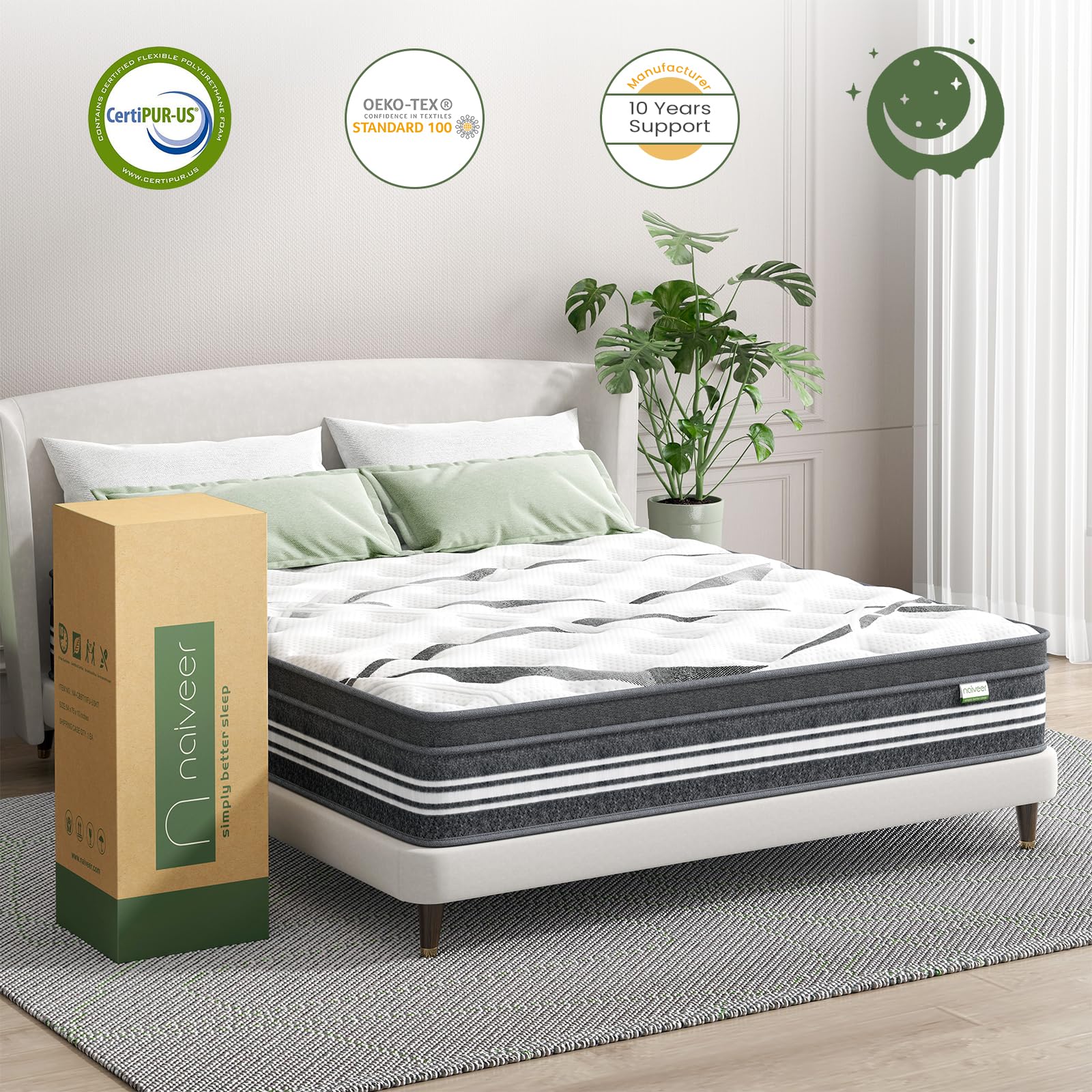 Naiveer Full Mattress 12 Inch, Memory Foam Hybrid Mattress, Full Size Mattress in A Box, Individually Wrapped Coils, CertiPUR-US Certified, Medium Firm Mattress for Back Pain & Overweight