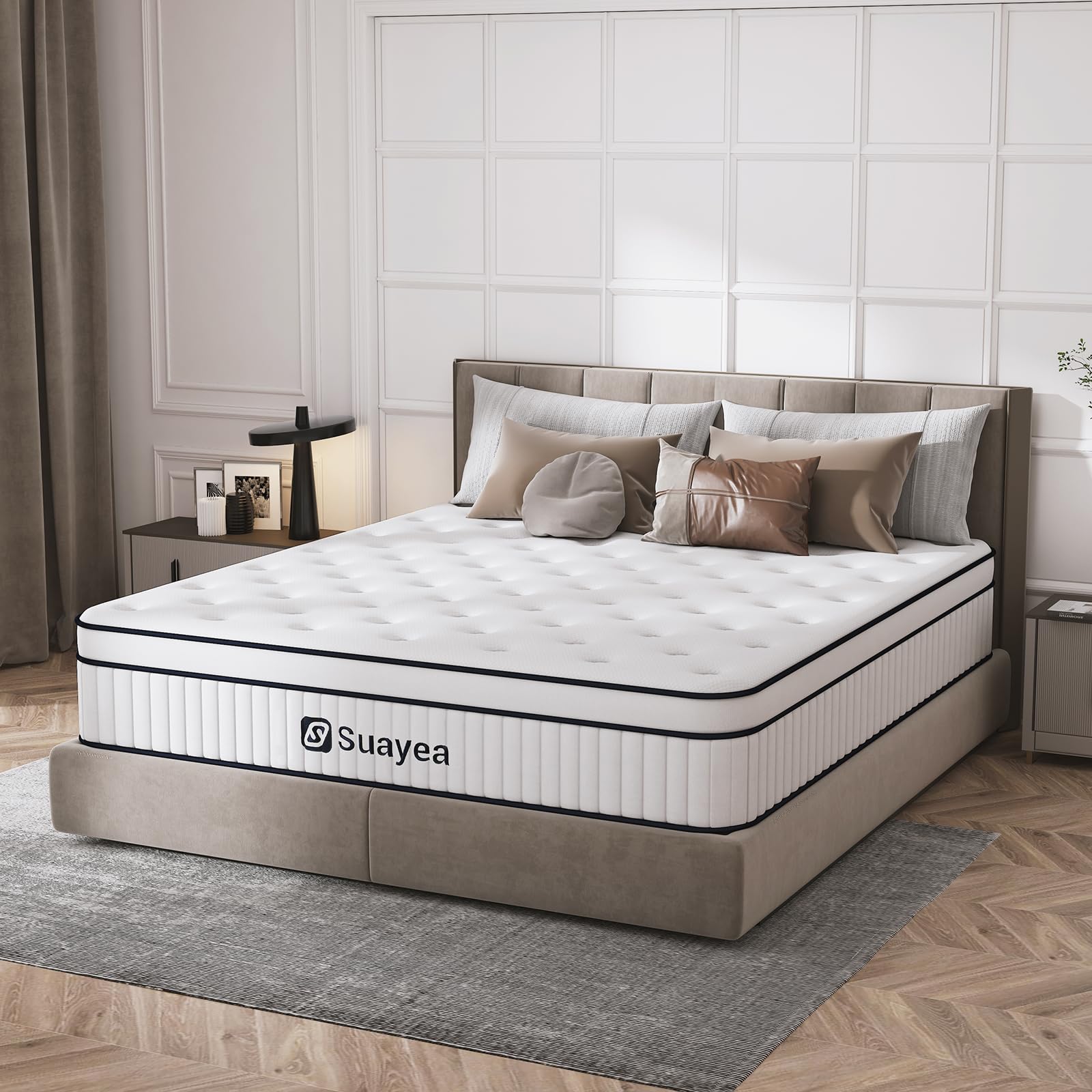 SUAYEA Queen Mattress, 10 Inch Queen Size Mattress in a Box, Medium Firm Matterss with Pocket Spring and Soft Foam, Ultimate Motion Isolation, Strong Edge Support, Hybrid Mattress