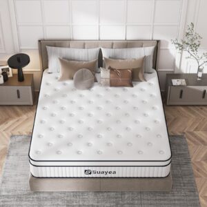 SUAYEA Queen Mattress, 10 Inch Queen Size Mattress in a Box, Medium Firm Matterss with Pocket Spring and Soft Foam, Ultimate Motion Isolation, Strong Edge Support, Hybrid Mattress