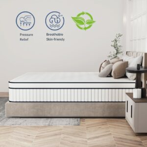 SUAYEA Queen Mattress, 10 Inch Queen Size Mattress in a Box, Medium Firm Matterss with Pocket Spring and Soft Foam, Ultimate Motion Isolation, Strong Edge Support, Hybrid Mattress