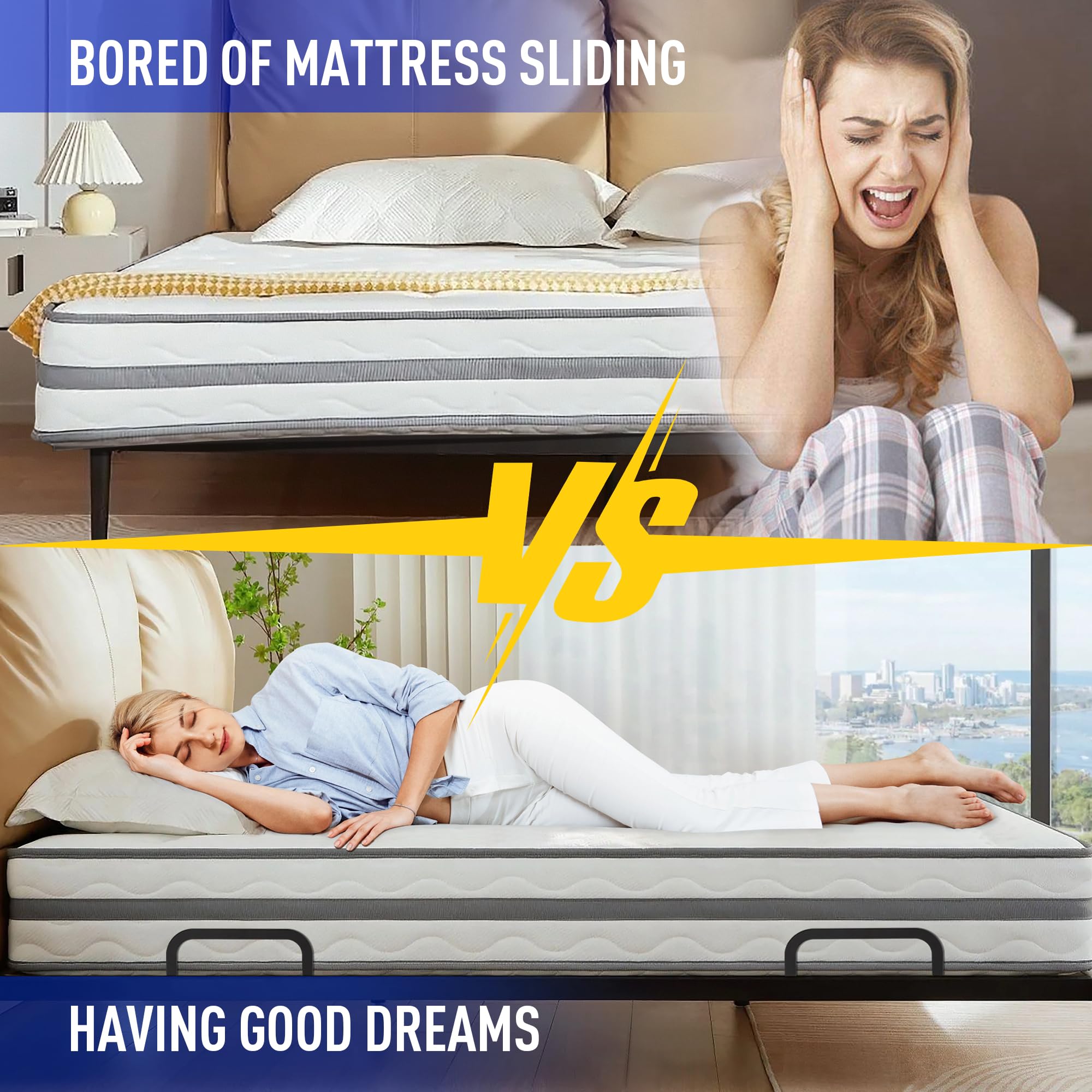 Mattress Retainer Bar for Adjustable Beds,Keep Mattress Topper From Sliding,Mattress Slide Stopper,Anti Slip Mattress Gripper,Metal Mattress Stabilizers Keep Bed From Sliding for Foot of Beds-2 Pcs