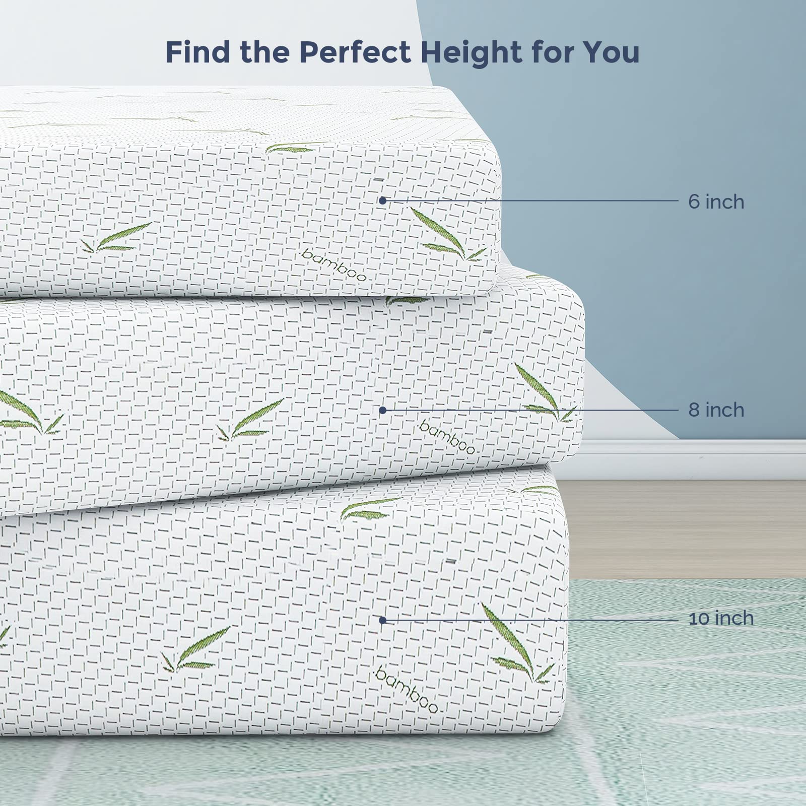 IULULU Queen Mattress in a Box, 8 Inch Memory Foam Mattress with Breathable Bamboo Cover, Green Tea Queen Size Mattress Made in USA for Cool Sleep, Medium Firm, CertiPUR-US Certified White