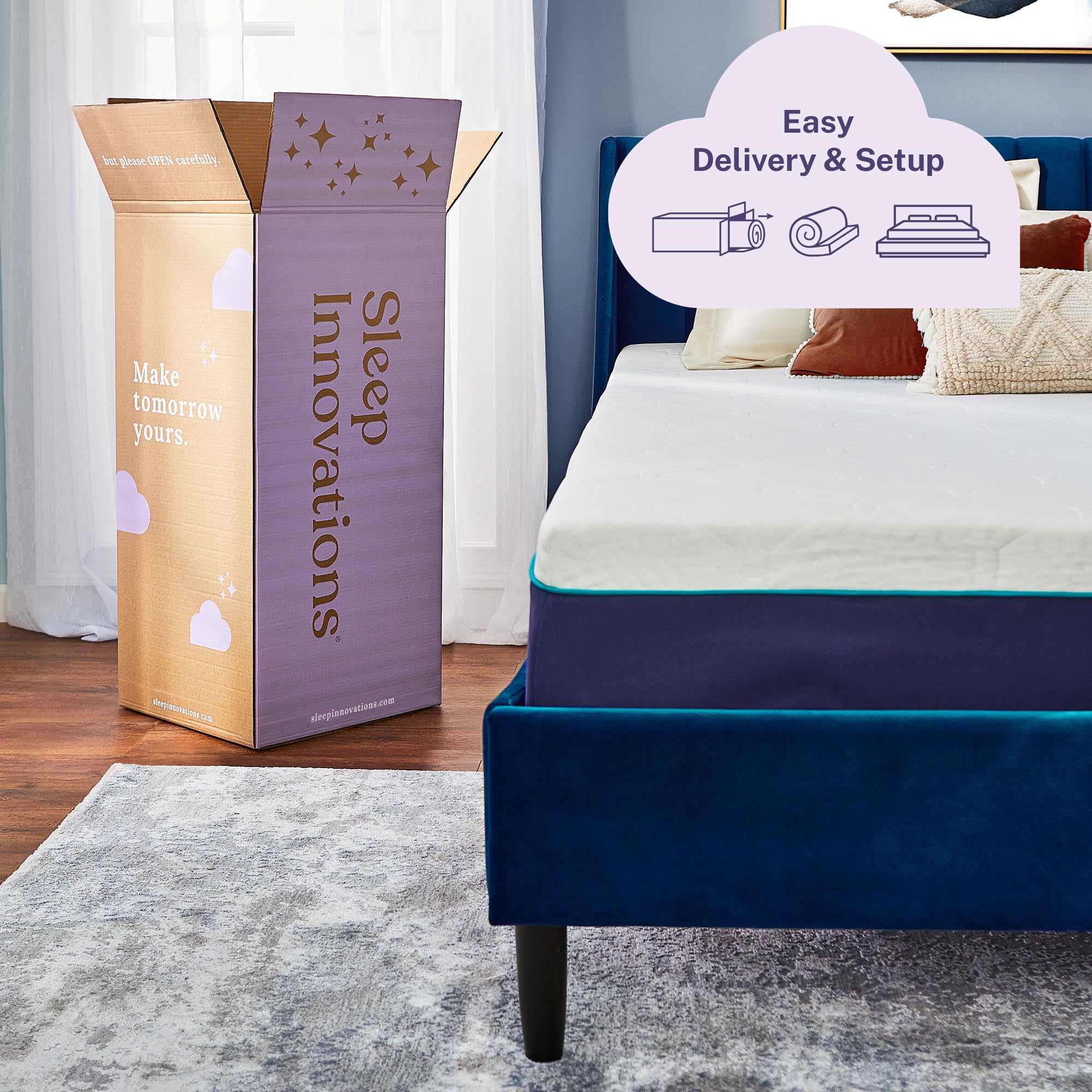 Sleep Innovations Arlo 12 Inch Cooling Firm Support Foam Mattress, Queen Size, Bed in a Box, Airflow Foam, Firm Feel