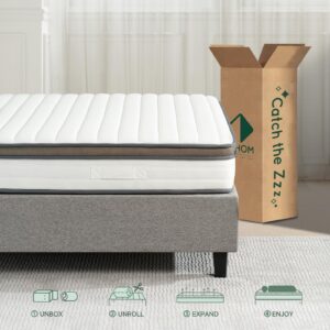 Z-hom Queen Mattress Bed in a Box, 10 Inch Cooling Memory Foam Spring Mattress Queen Size, Hybrid Innerspring Mattress Queen, Medium Soft Queen Mattresses for Silent Sleep, White