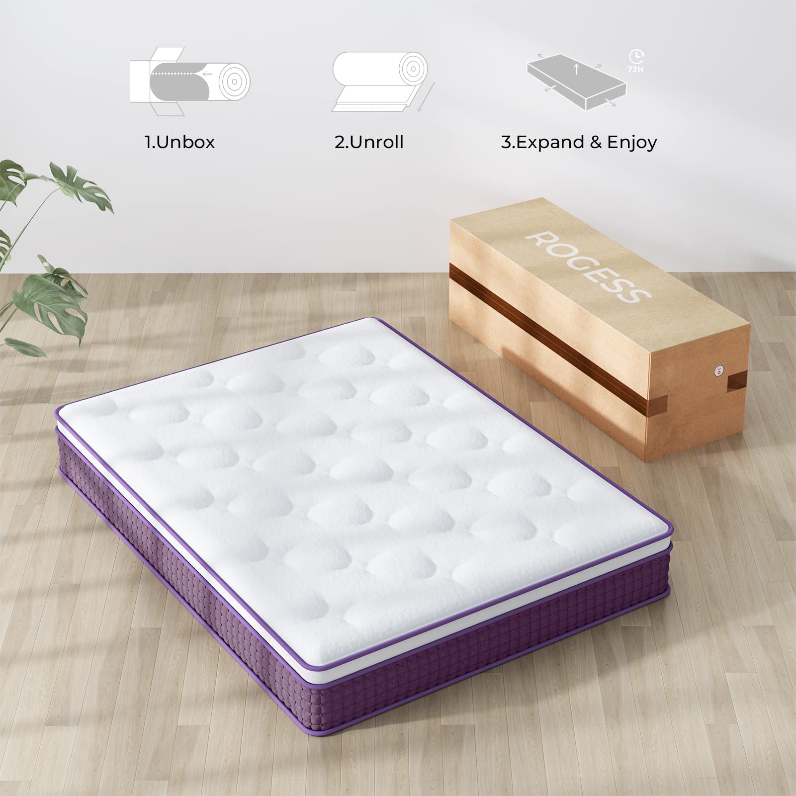 REGOSS Queen Mattress, 10 Inch Hybrid Queen Mattress with Plush Foam and Individually Pocketed Coils, Queen Size Mattress in a Box, Medium Soft Motion Isolation for Pressure Relief