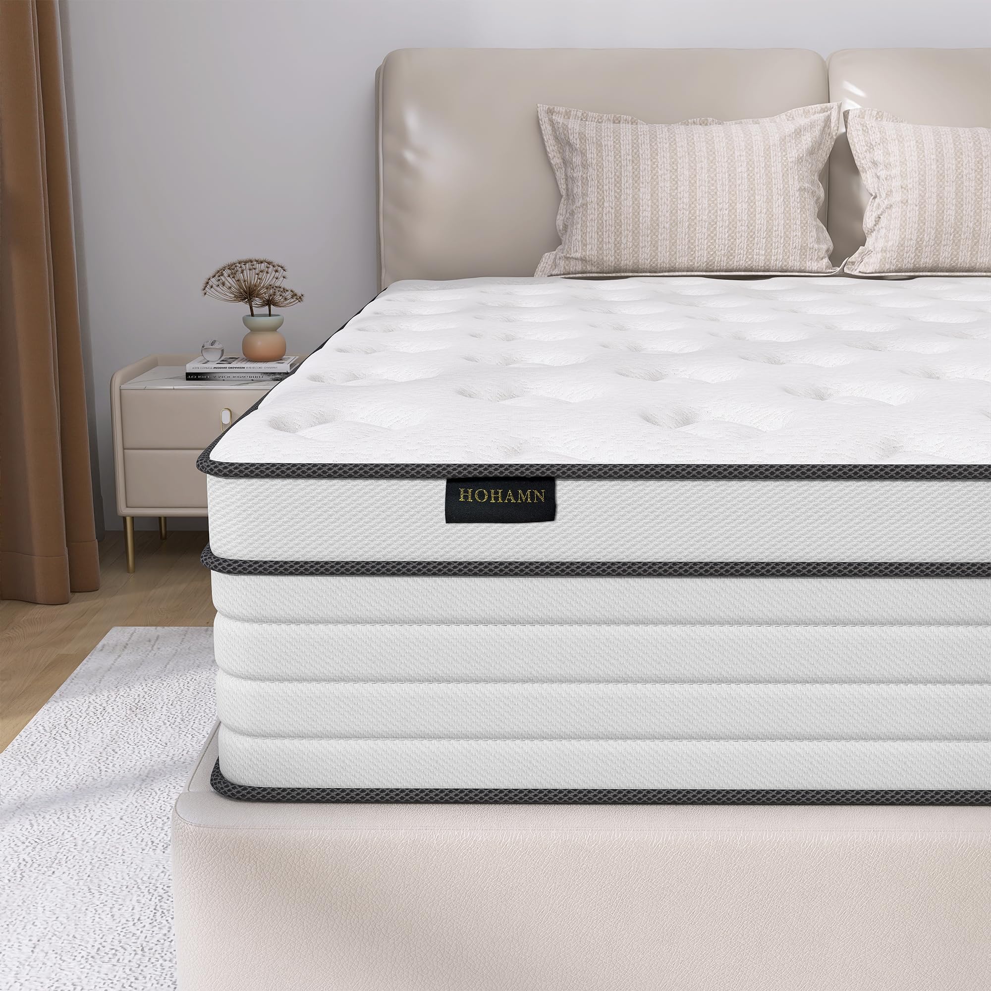 Hohamn King Mattress,12 Inch Hybrid Mattresses with Individual Pocket Springs & CertiPUR-US High Density Foam Mattresses in a Box High Permeability Skin-friendly,Medium Firm King Size Mattress