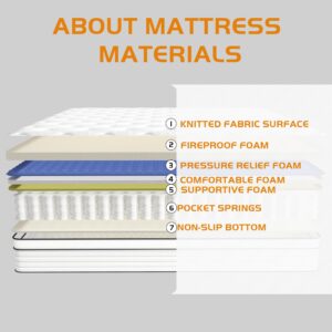 Hohamn King Mattress,12 Inch Hybrid Mattresses with Individual Pocket Springs & CertiPUR-US High Density Foam Mattresses in a Box High Permeability Skin-friendly,Medium Firm King Size Mattress